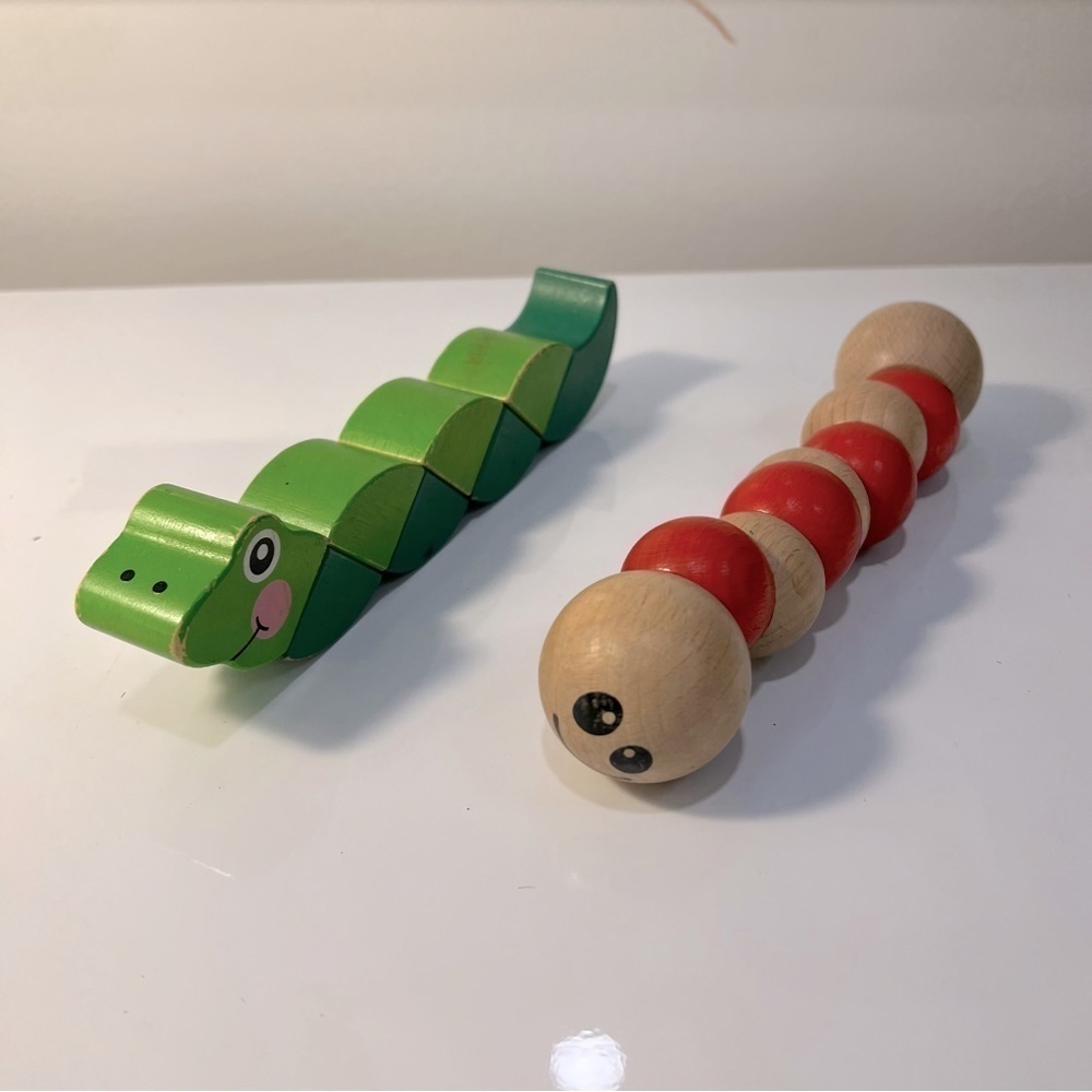 Two wooden stretchy teether toddler toys Snake and Caterpillar Melissa and Doug